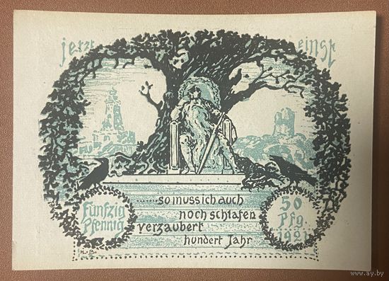 Нотгельд 50 пфеннигов 1921 год. Бад-Франкенхаузен-ам-Киффхойзер. Веймарская республика