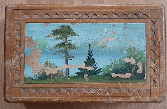 Шкатулка деревянная с пейзажем винтаж.