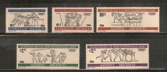 Мексика-1966, (Мих.1214-1218)  ** , Спорт, ОИ-1968