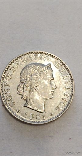 Швейцария. 20 раппенов 1961 года.