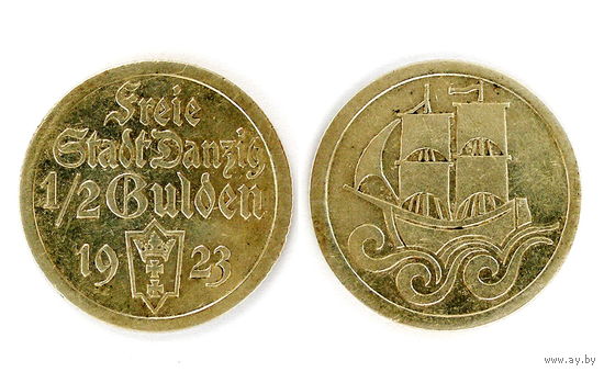 Монета 1/2 Гульдена. 1923г. Данциг, серебро. Превосходная