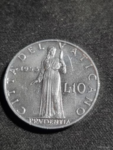 Ватикан 10 лир 1953
