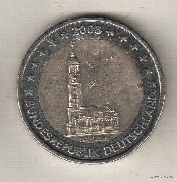 Германия 2 евро 2008 Церковь св. Михаила, Гамбург