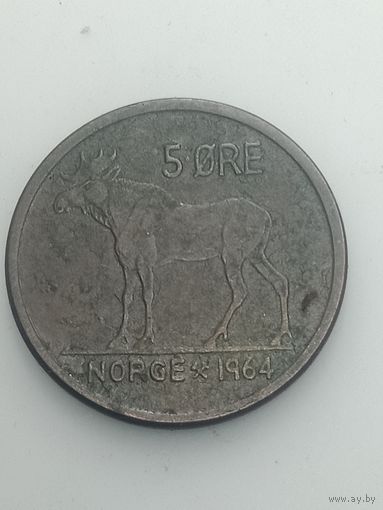 Норвегия 5 эре 1964 года .