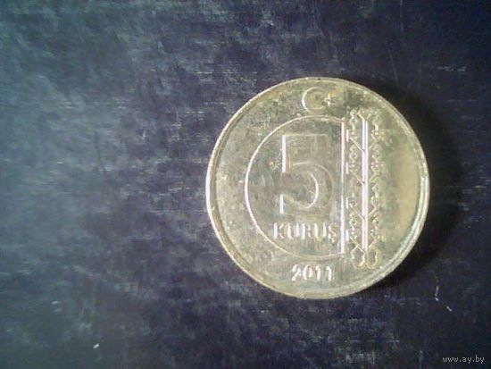 Монеты. Турция 5 куруш 2011.
