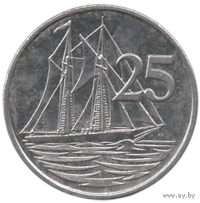 Заморская Территория Острова Кайман ( Каймановы Острова. Кайманы ). 25 центов 2008. Корабль (шхуна "Kirk B"). Парусник.
