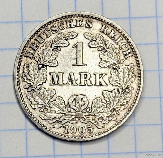 С 1 РУБЛЯ! МОНЕТА 1 МАРКА 1905 ГОДА СЕРЕБРО ГЕРМАНСКАЯ ИМПЕРИЯ
