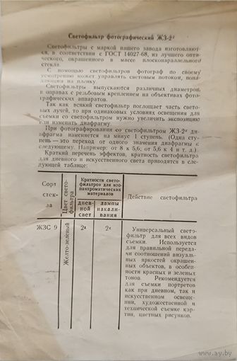 Паспорт светофильтра ЖЗ-2х