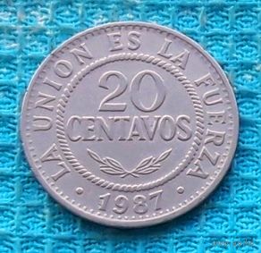 Боливия 20 центавос (центов) 1987 года, UNC