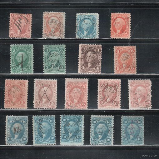 США-1862(Скотт. R3с-R42с) , гаш. , REVENUE, Налоговые марки, Президенты, Вашингтон, 1-й выпуск