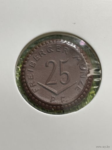 Германия Фрайберг Саксония нотгельд 25 пфеннигов 1921 г ( керамика )