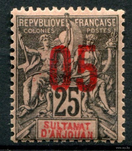 Французские колонии - Султанат Анжуан (Мадагаскар) - 1912г. - аллегория, надпечатка 05 на 25 с - 1 марка - MH [Mi 115]. #4-W1-119-A-1