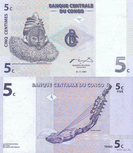 Конго 5 Сантим 1997 UNC П1-2