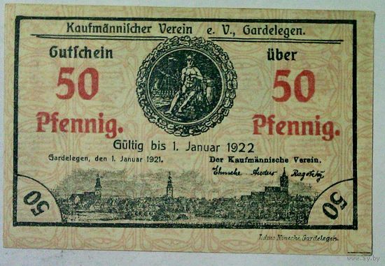 РАСПРОДАЖА!!! - ГЕРМАНИЯ ГАРДЕЛЕГЕН (САКСОНИЯ-АНХАЛЬТ) 50 пфеннигов 1921 год - UNC!