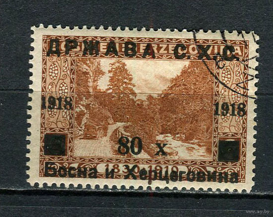 Государство словенцев, хорватов и сербов (Босния и Герцеговина) - 1918 - Надпечатка на марках Боснии и Герцоговины 80H на 6H - [Mi.11] - 1 марка. Гашеная.  (Лот 8JB)-TG3P56