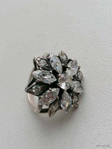 Кольцо, серебро, фианит, красивая работа, торги с Рубля