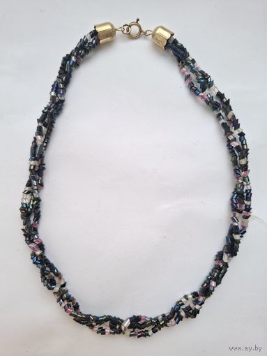 Сияющие бусы. Цветное стекло. Тройное ожерелье. Чехословакия