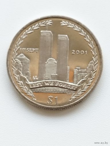 Британские Виргинские острова 1 доллар 2002 г. 9/11 Всемирный торговый центр