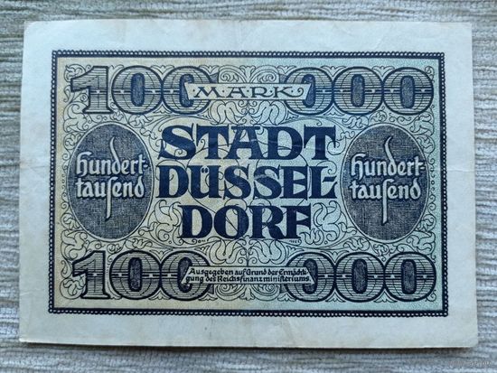 Werty71 Германия Веймарская республика 100000 марок 1923 Дюссельдорф Гроссгельд банкнота