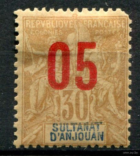 Французские колонии - Султанат Анжуан (Мадагаскар) - 1912г. - аллегория, надпечатка 05 на 30 с - 1 марка - MH [Mi 116]. #4-W1-119-A-1