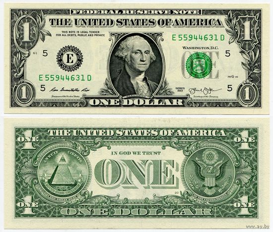 США. 1 доллар (образца 2013 года, E, Вирджиния, P537, UNC)