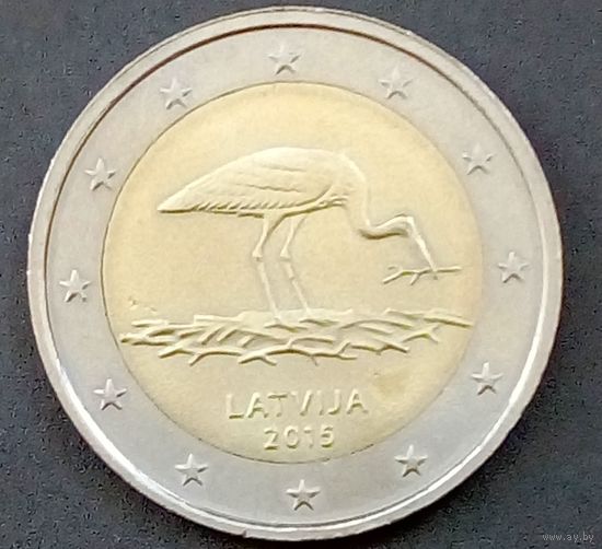 Латвия.2 евро 2015 года (Аист)