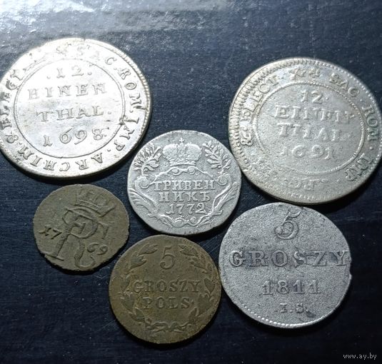 Лот серебра,6 штук,Пруссия,Р.И,Польша,с рубля!без мц