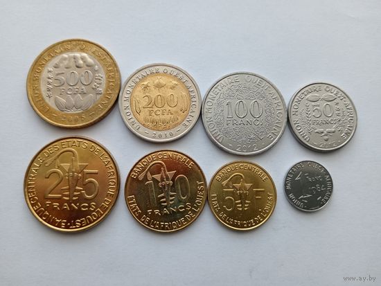 Западная Африка полный набор 8 монет 1, 5, 10, 25, 50, 100, 200, 500 франков
