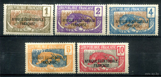 Французские колонии - Среднее Конго - 1924-1925г. - пантера, надпечатка Экваториальная Африка - 5 марок - MH. #4-W1-119-A-1