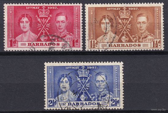 11.BrKS. Великобритания. Колонии. Барбадос. Коронация Георга VI и Елизаветы. 1937 г. Полная серия. Mi.##152-154.