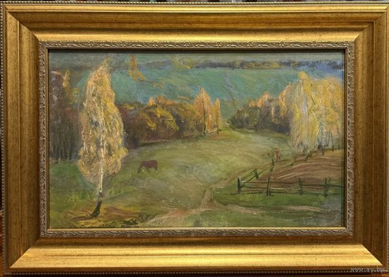 Борозна Л.Т "Пейзаж". Картон, масло. Размер с рамой 64х45 см.