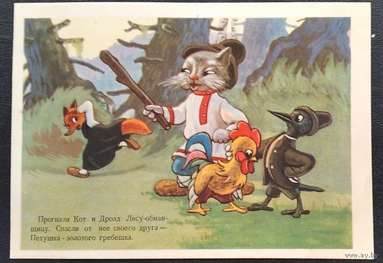 Игнатов В. Сказка Кот, Дрозд и Петушок. 1955 г. Чистая.