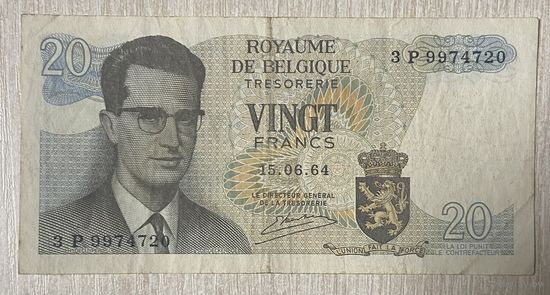 Банкнота Бельгия 20 франков 1964 год.