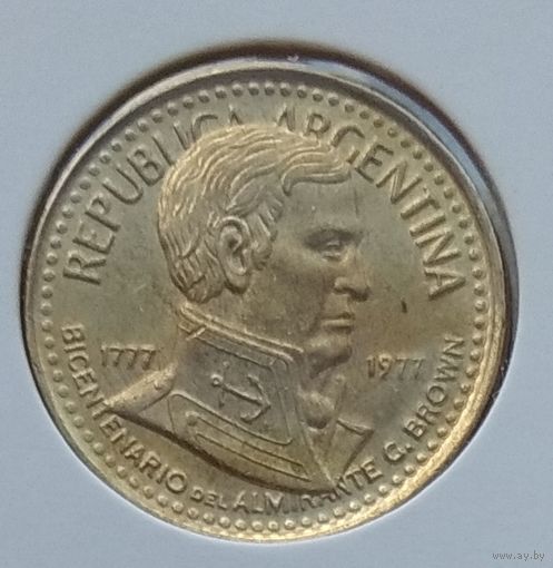 Аргентина 10 песо 1977 г. 200 лет со дня рождения Гильермо Брауна. В холдере