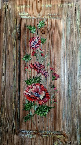 "Маки",масло, старинная доска