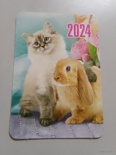 Карманный календарик. Котик и кролик. 2024 год
