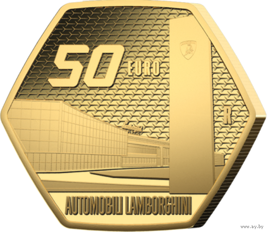 Италия 50 евро 2025г. "Итальянские достижения: Ламборгини Lamborghini". Монета в капсуле; подарочном футляре; сертификат; коробка. ЗОЛОТО 31,104гр.