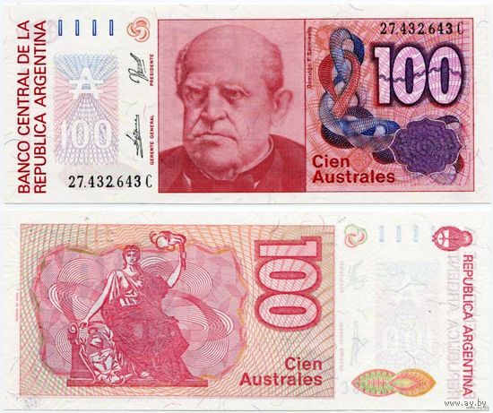 Аргентина. 100 аустралей (образца 1985 года, P327c, UNC)
