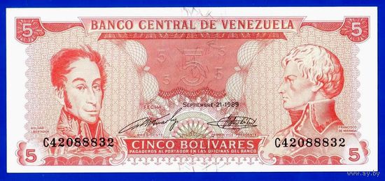 Венесуэла 5 боливар 1989 год, UNC