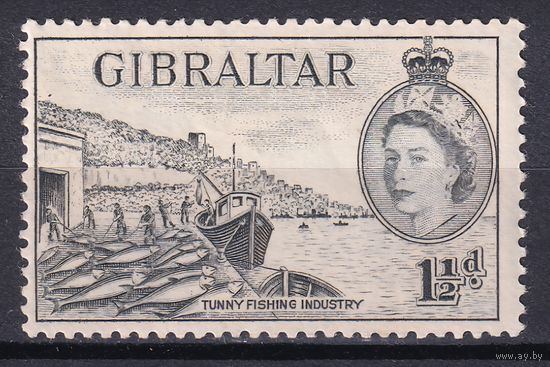 55.BrK. Великобритания. Колонии. Гибралтар. Елизавета II. Местные мотивы. 1953 г. 1 1/2d. Mi.#136.