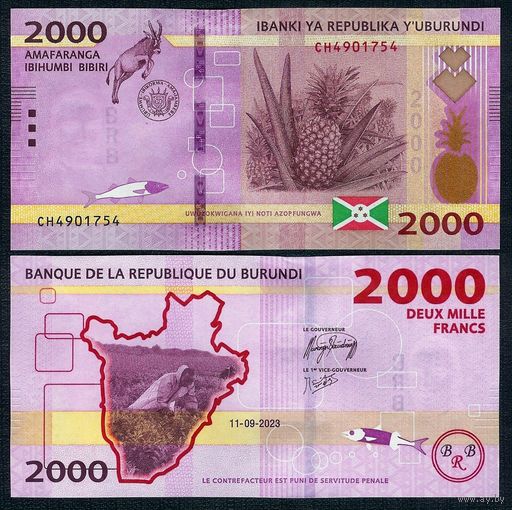 Бурунди 2000 франков 2023 год. UNC
