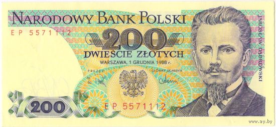 200 злотых 1988 г. Польша . UNC.