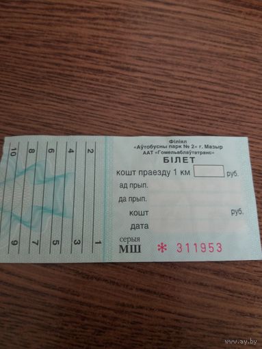Пригородный билет на автобус г. Мозырь