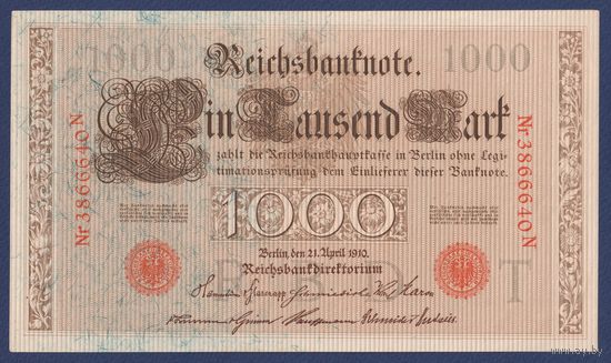 Германия, 1000 марок 1910 г., P-44b (красные печати), aUNC