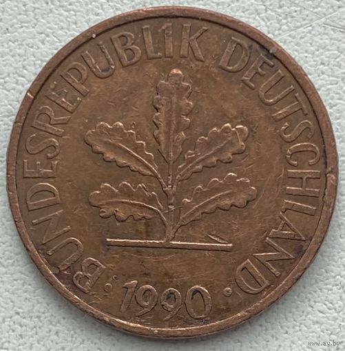 Германия 2 пфеннига 1990 г. D