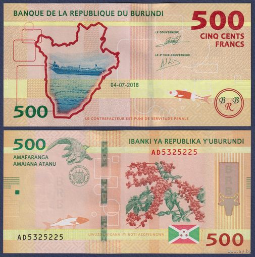 Бурунди, 500 франков 2018 г., P-50 (AF, крокодил, кофейная ветвь), UNC