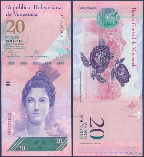 Венесуэла, 20 боливаров 2013 г, P-91f (X, Луиза Касерес де Арисменди, ястребиная черепаха), UNC