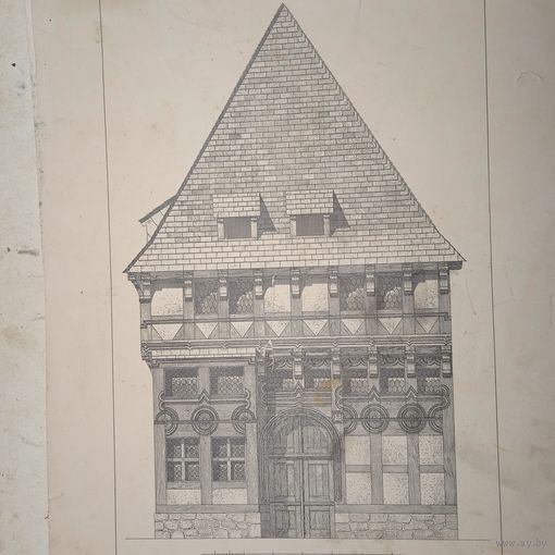 Гравюра. 19 век. HAUS AM PFERDEMARKT,... 48 X 32cm. Германия.  РАСПРОДАЖА КОЛЛЕКЦИИ.