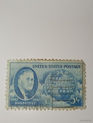 США 1946 Марка памяти Франклина Д. Рузвельта.