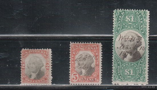 США-1871(Скотт. R135-R144) , гаш. , REVENUE, Налоговые марки, Президенты, Вашингтон, 3-й выпуск